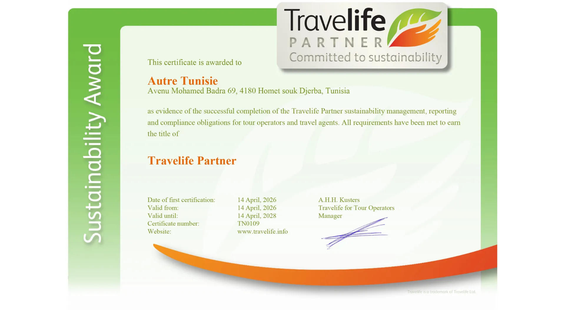Travelife Partner Certification certificate logo